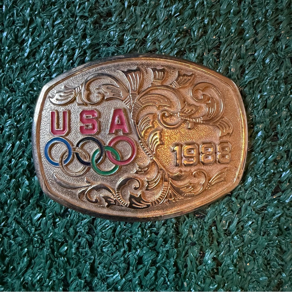 USA Olympics Rings 1988 Belt Buckle Metal Gold